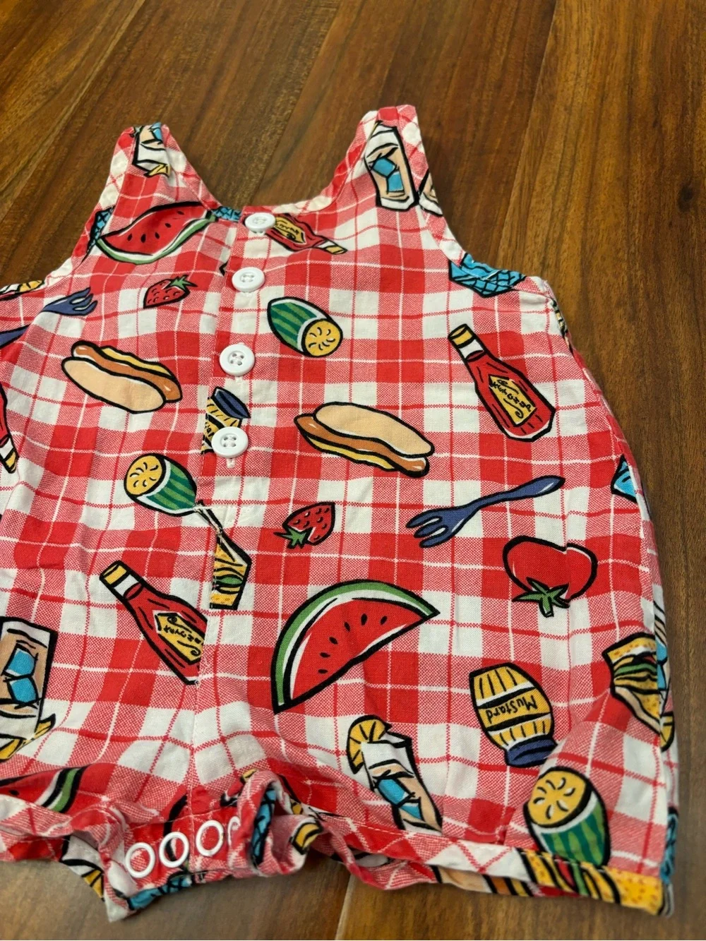Baby Gap Vintage Red Plaid Picnic Blanket Food Sleeveless Romper